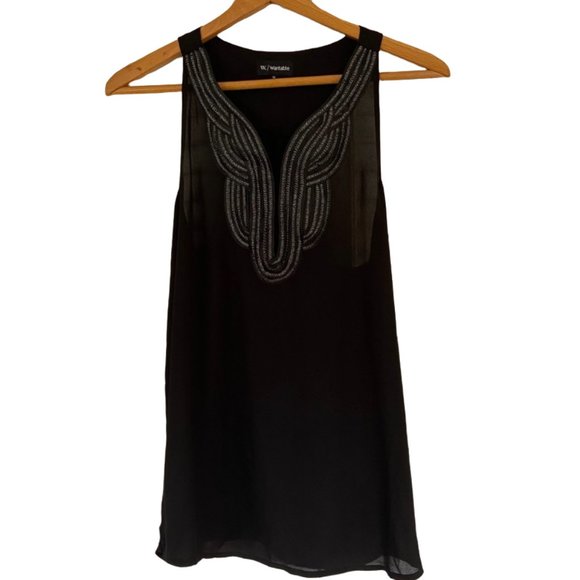 Wantable Tops - {Wantable} Black Silky Tank with Sparkly Neckline - Medium